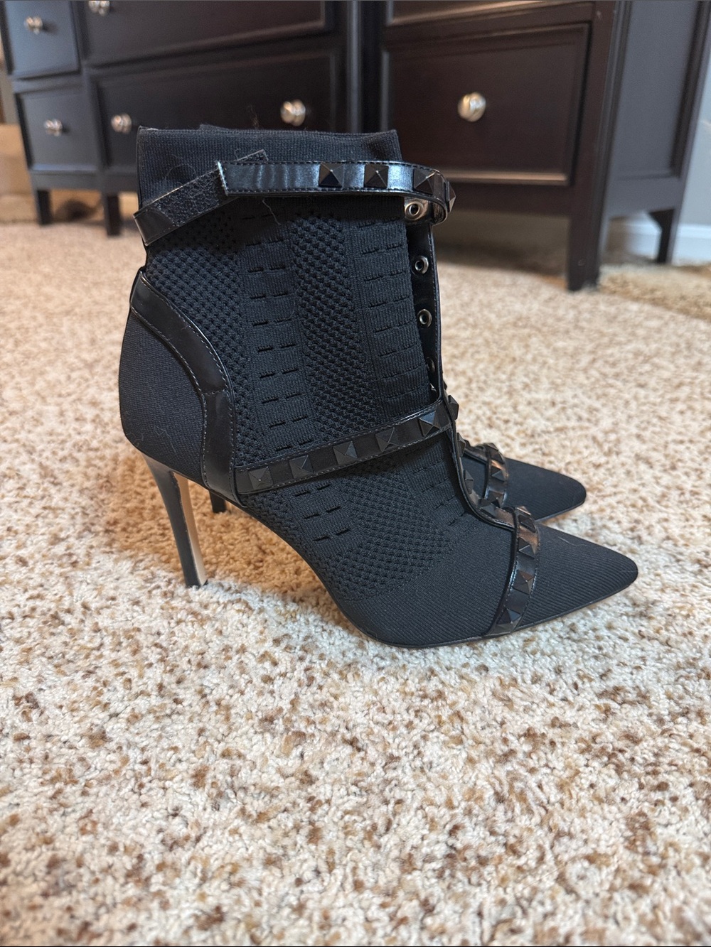 Jessica Simpson Black Studded Pointed-Toe Stiletto Ankle Boots
